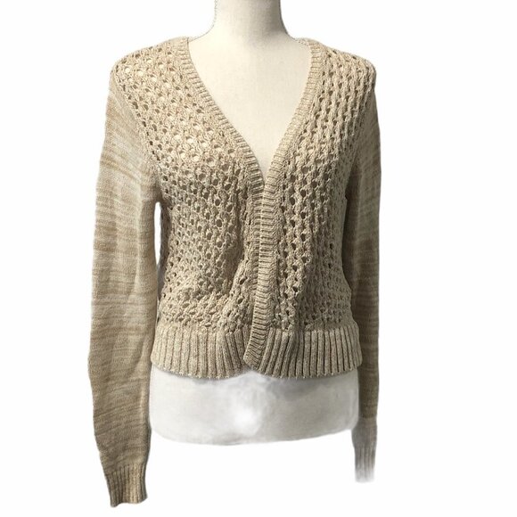 CONVERSE ONE STAR Cardigan Sweater Women's Size Small Tan 100% Cotton Knit - Picture 1 of 9